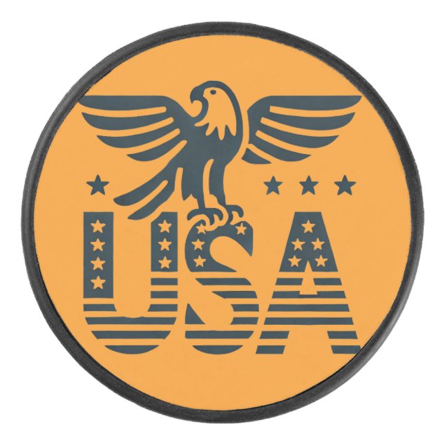 USA Eagle Patriotic Desig -Stars and Stripes Style Hockey Puck (Front)