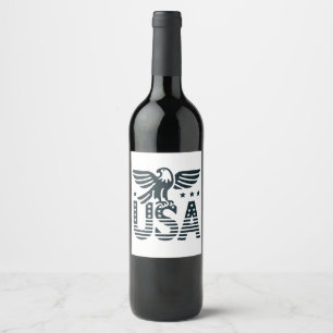 USA Eagle Patriotic Desig -Stars and Stripes Style Wine Label