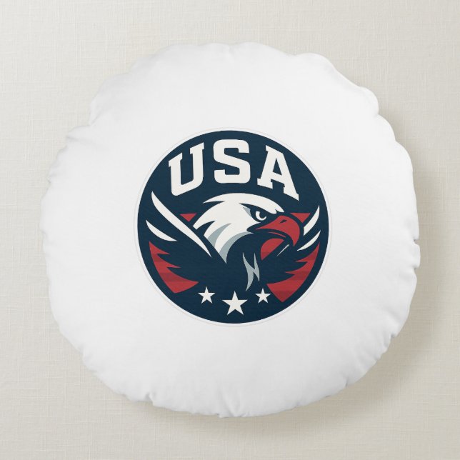 USA Eagle Roundel — Aggressive Sports Emblem Round Cushion (Front)