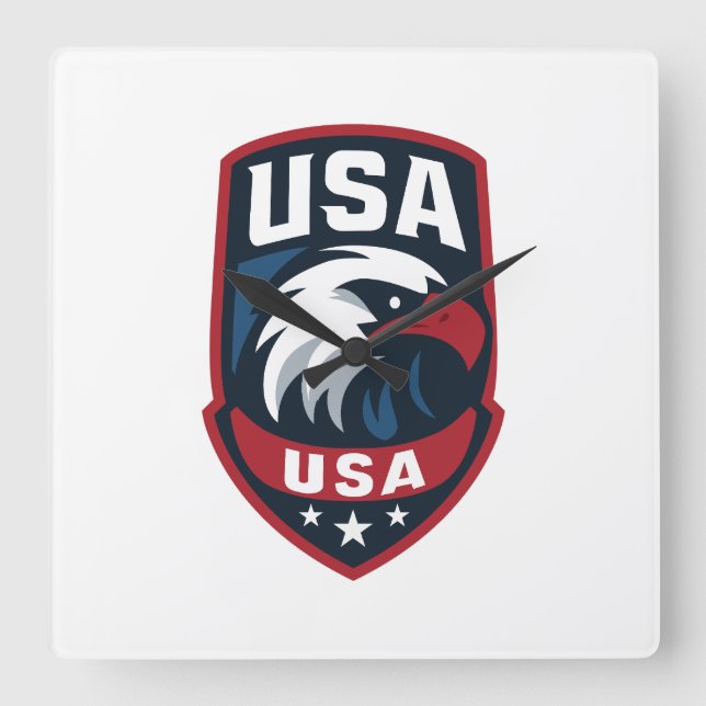 USA Eagle Sports Crest Square Wall Clock (Front)