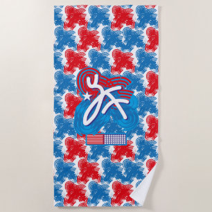 USA/EEUU FLAG SIMPLIFIED TEXT BY MASANSER PIXELAT BEACH TOWEL