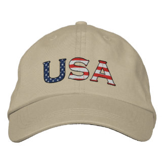 USA Embroidered Stars & Stripes Hat (Khaki)