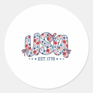 Usa Est 1776 Coquette Bow 4th Of July Usa Floral G Classic Round Sticker