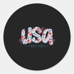 Usa Est 1776 Coquette Bow 4th Of July Usa Floral G Classic Round Sticker