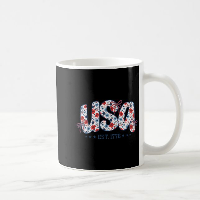 Usa Est 1776 Coquette Bow 4th Of July Usa Floral G Coffee Mug (Right)