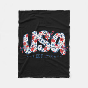 Usa Est 1776 Coquette Bow 4th Of July Usa Floral G Fleece Blanket