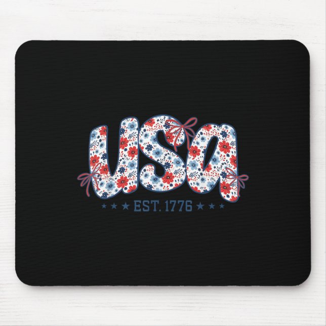 Usa Est 1776 Floral Preppy 4th Of July Coquette Bo Mouse Pad (Front)