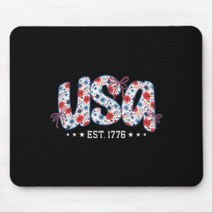 Usa Est 1776 Floral Preppy 4th Of July Coquette Bo Mouse Pad