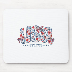Usa Est 1776 Floral Preppy 4th Of July Coquette Bo Mouse Pad