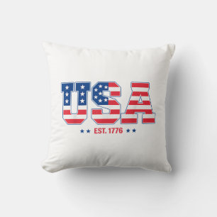 USA EST 1776 Patriotic American Flag Vintage Style Cushion