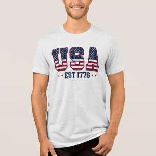 USA Est 1776 Patriotic Block Letter Design Tri-Blend Shirt