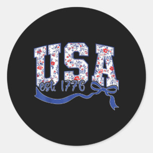 USA Est 1776 Toile Floral Patriotic Vintage Classic Round Sticker