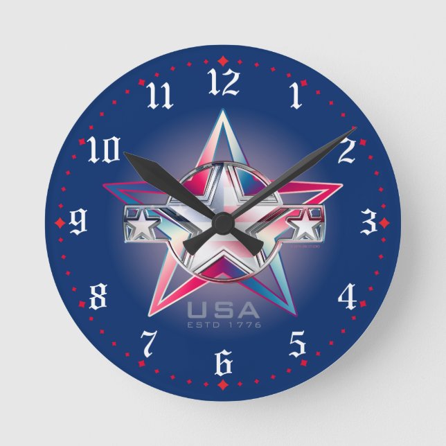 USA Estd. 1776 Star Round Clock (Front)