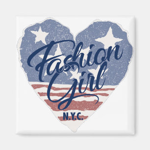 USA Fashion girl , usa heart flag nyc Magnet
