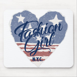 USA Fashion girl , usa heart flag nyc Mouse Pad