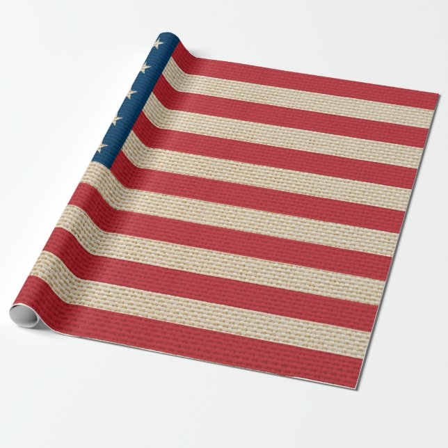 USA faux burlap flag Wrapping Paper (Unrolled)