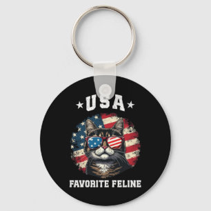 USA Favorite Feline Proud American Cat Spirit Key Ring