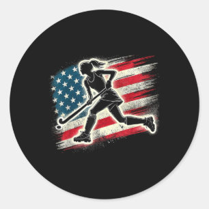Usa Field Hockey Girl United States Of America Wom Classic Round Sticker