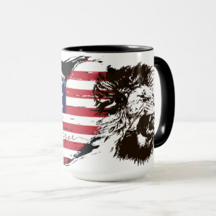 USA Fierce Heart Flag Lion Patriotic Mug