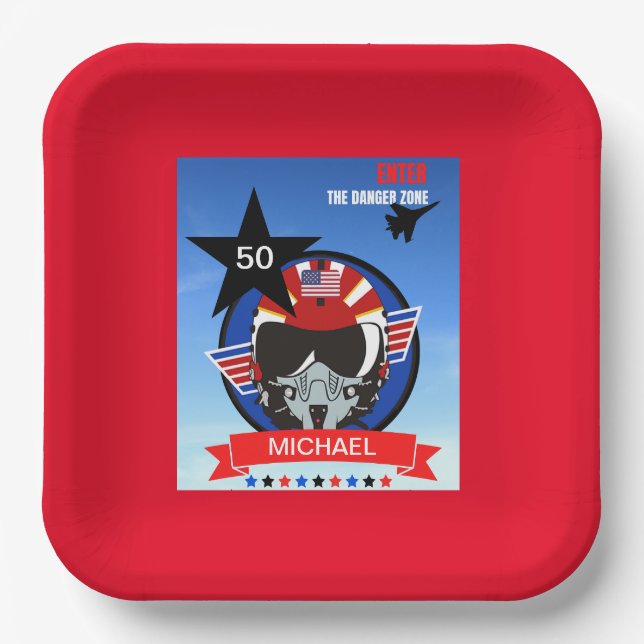 USA Fighter Jet Pilot Birthday Party Paper Plates (Front)