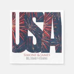 USA Fireworks Modern July 4th Party Decor Napkin