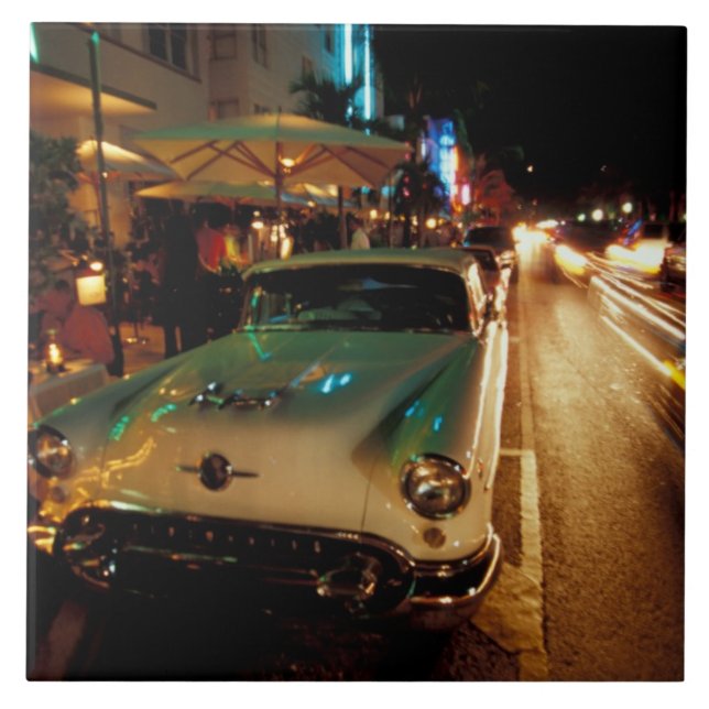 USA, FL, Miami, South Beach at night. 2 Ceramic Tile (Front)