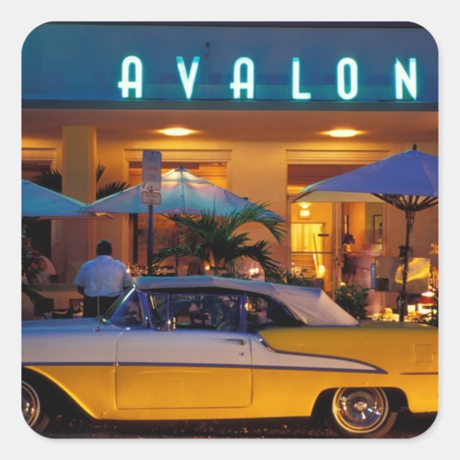 USA, FL, Miami, South Beach at night. Square Sticker (Front)