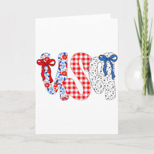 Usa Flag 4th Of July Coquette Bow Floral Patriotic Card