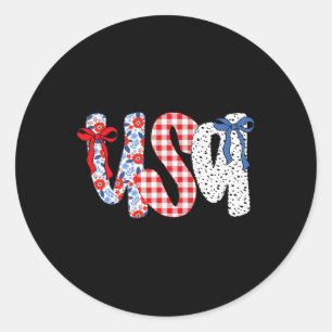 Usa Flag 4th Of July Coquette Bow Floral Patriotic Classic Round Sticker