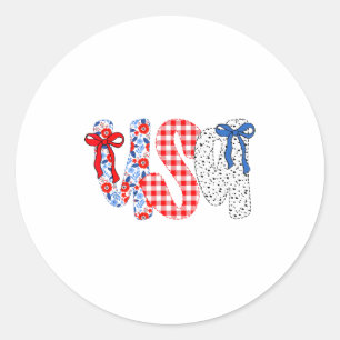 Usa Flag 4th Of July Coquette Bow Floral Patriotic Classic Round Sticker