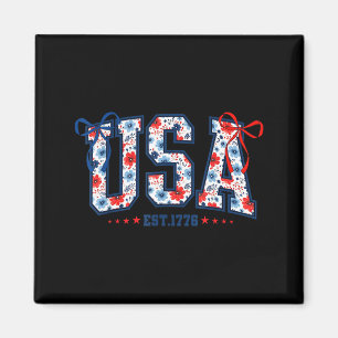 Usa flag 4th of july coquette bow floral patriotic magnet