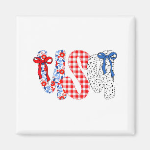 Usa Flag 4th Of July Coquette Bow Floral Patriotic Magnet