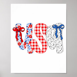 Usa Flag 4th Of July Coquette Bow Floral Patriotic Poster