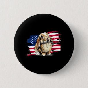 Usa Flag 4th Of July Mini Holland Lop Bunny Rabbit 6 Cm Round Badge