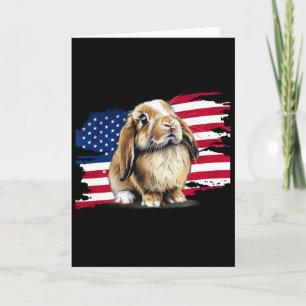 Usa Flag 4th Of July Mini Holland Lop Bunny Rabbit Card