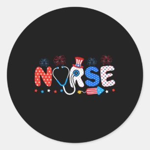Usa Flag 4th Of July Nursing Stethoscope Patriotic Classic Round Sticker