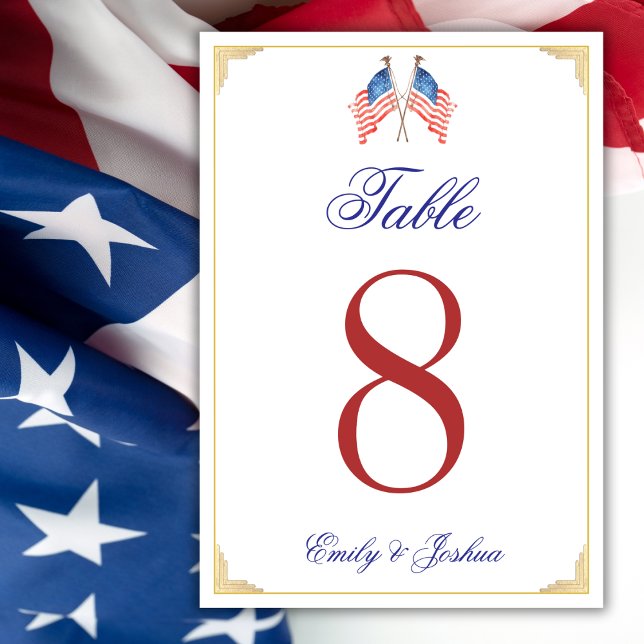 USA Flag 4th of July Patriotic Wedding Menu Table Number (Creator Uploaded)