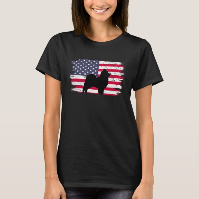 USA Flag 4th of July Pomeranian Dad Mom Dog T-Shirt (Front)