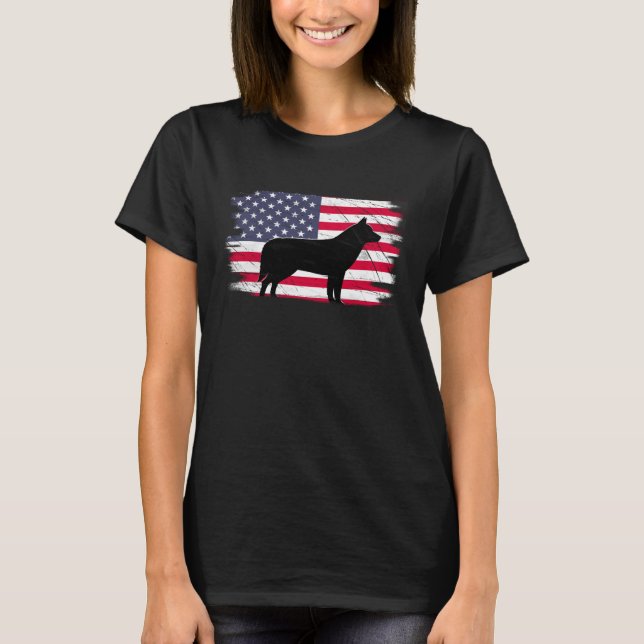 USA Flag 4th of July Siberian Husky Dad Mom Dog T-Shirt (Front)