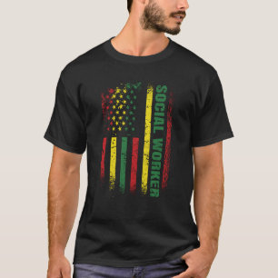 USA Flag African American Black School Social Work T-Shirt