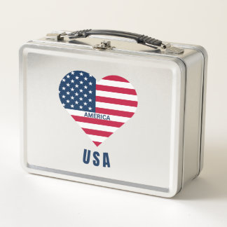 USA Flag America Love Metal Lunch Box
