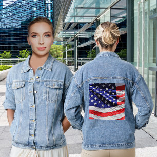 USA  Flag America Red White Blue Patriotic Womens Denim Jacket