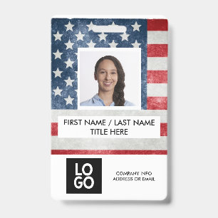 USA Flag American Custom Employee Photo Name ID Badge