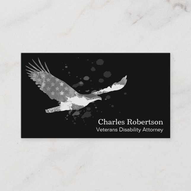 *~* USA Flag American Eagle Grey Grey on Black Business Card (Front)