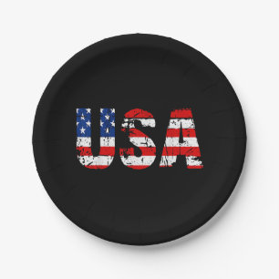 USA Flag American Flag US National Patriotic USA 4 Paper Plate