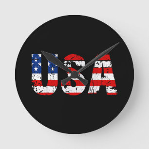 USA Flag American Flag US National Patriotic USA 4 Round Clock
