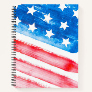 USA Flag American Flag Watercolor Stars Stripes Notebook
