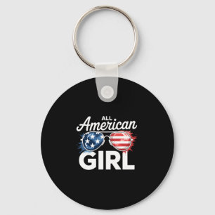Usa flag american girl 4th of july matching family key ring