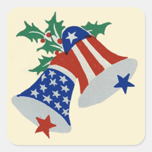 USA Flag American Patriotic Christmas Bells Art Square Sticker