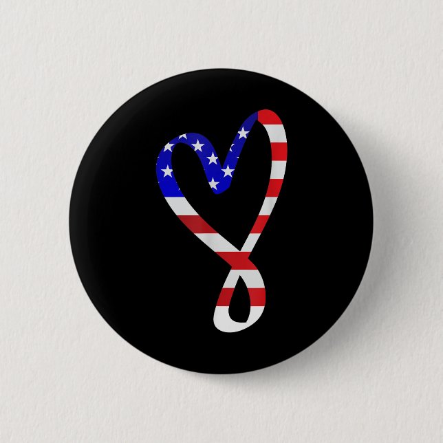 Usa Flag American Patriotic Heart Armed Forces Mem 6 Cm Round Badge (Front)